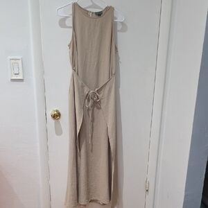Vince Camuto Sleeveless Beige Wrap-Front Maxi Dress